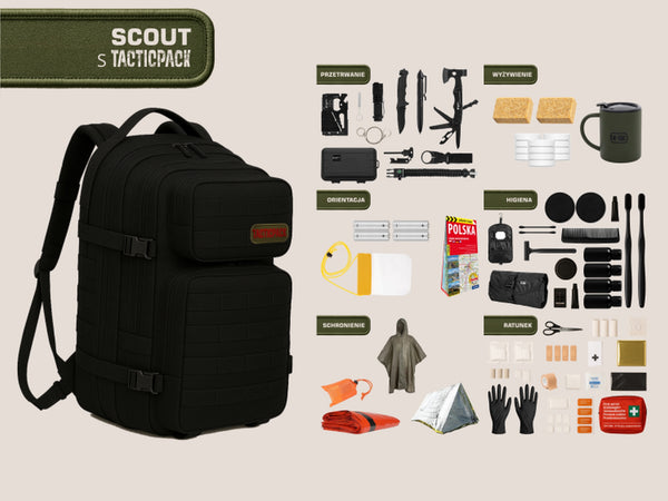 TACTICPACK S SCOUT (PLECAK BEZPIECZEŃSTWA) Plecak ewakuacyjny z wyposażeniem kolor czarny