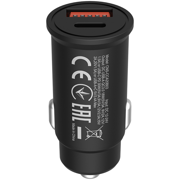 CANYON Ładowarka samoch. C-20-03 PD30W QC3.0 USB-C USB-A Czarna