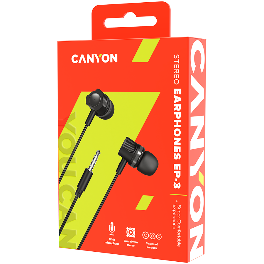 CANYON Słuchawki dokanałowe EP-3 Mik 1.2m Szare