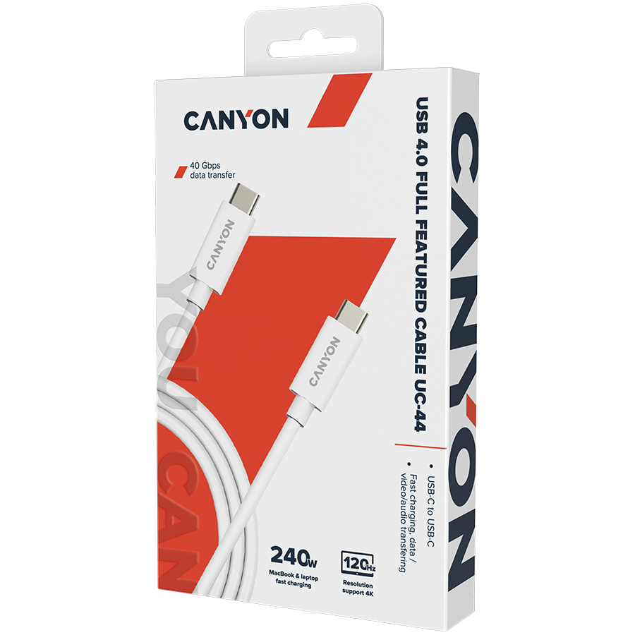 CANYON Kabel UC-44 USB-C do USB-C 240W 40Gbps 4k 1m Biały