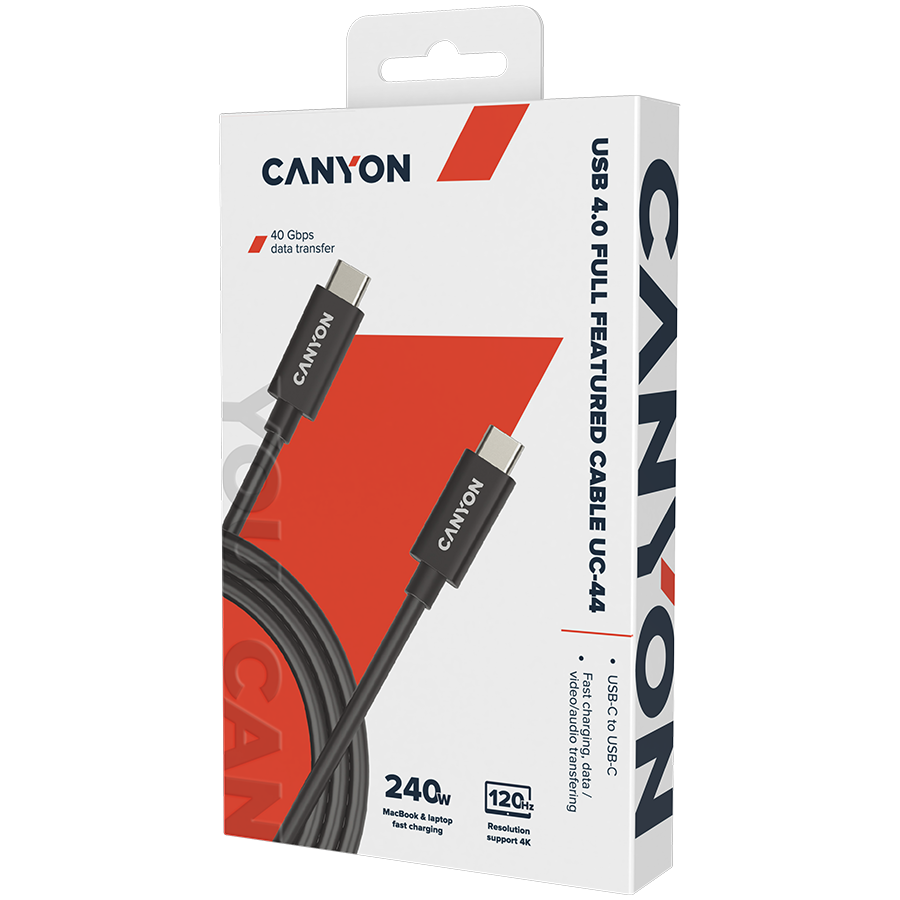 CANYON Kabel UC-44 USB-C do USB-C 240W 40Gbps 4k 1m Czarny