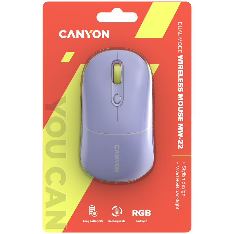 CANYON Mysz bezprzewodowa MW-22 2w1 RGB Fioletowa
