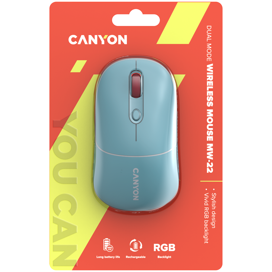 CANYON Mysz bezprzewodowa MW-22 2w1 RGB Niebieska
