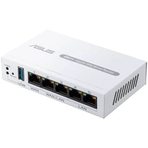 ASUS ExpertWiFi EBG15 Gigabit VPN 5 port wired router, Up to 3 WAN ethernet ports + 1 USB WAN, IPS intrusion prevention, Layer 7 firewall, Commercial-grade network security, Easy centralized management ExpertWiFi app
