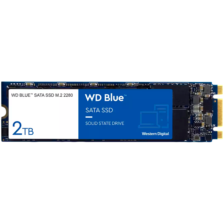WD SSD Blue SA510 2TB SATA, M.2 2280, Read/Write: 560/520 MBps, IOPS 87K/83K, TBW: 500