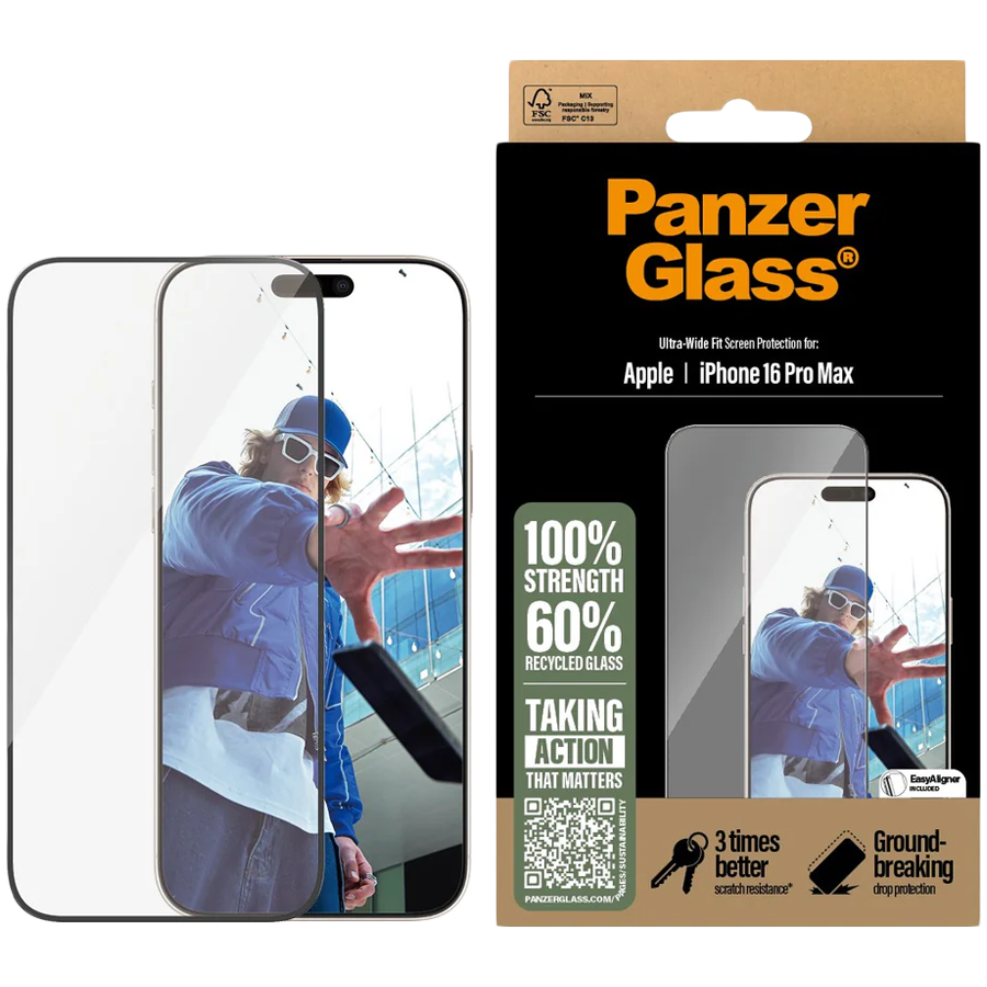 PANZERGLASS Protector iPhone 16 Pro Max, Ultra-Wide Fit