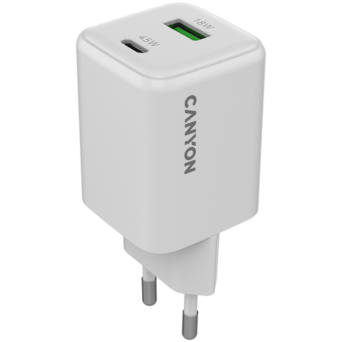 CANYON Ładowarka sieciowa CU45AC GaN 45W 1xPD 1xQC EU Biała