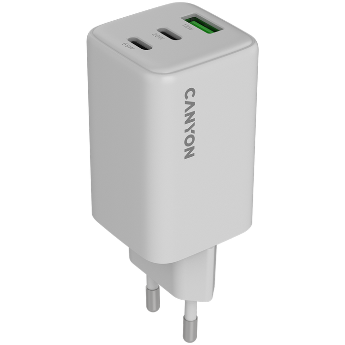 CANYON Ładowarka sieciowa CU65ACC GaN 65W 2xPD 1xQC EU Biała