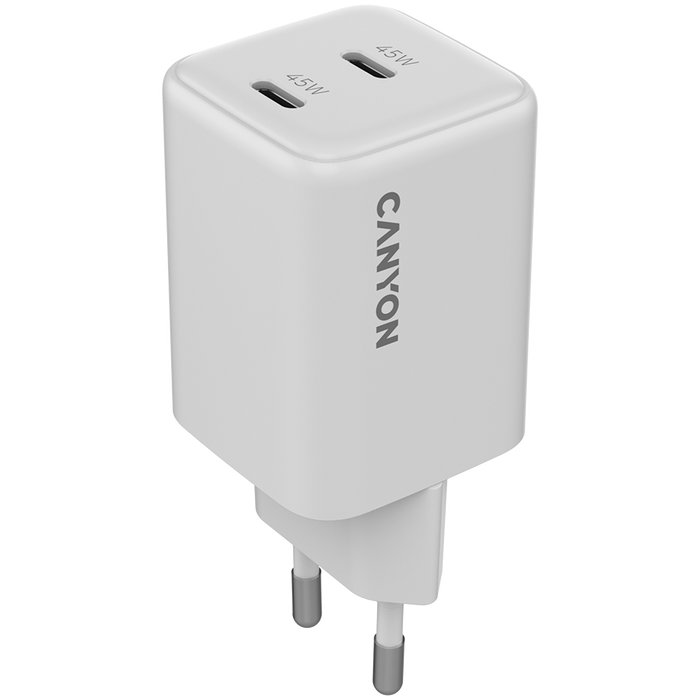 CANYON Ładowarka sieciowa CU45CC GaN 45W 2xPD EU Biała