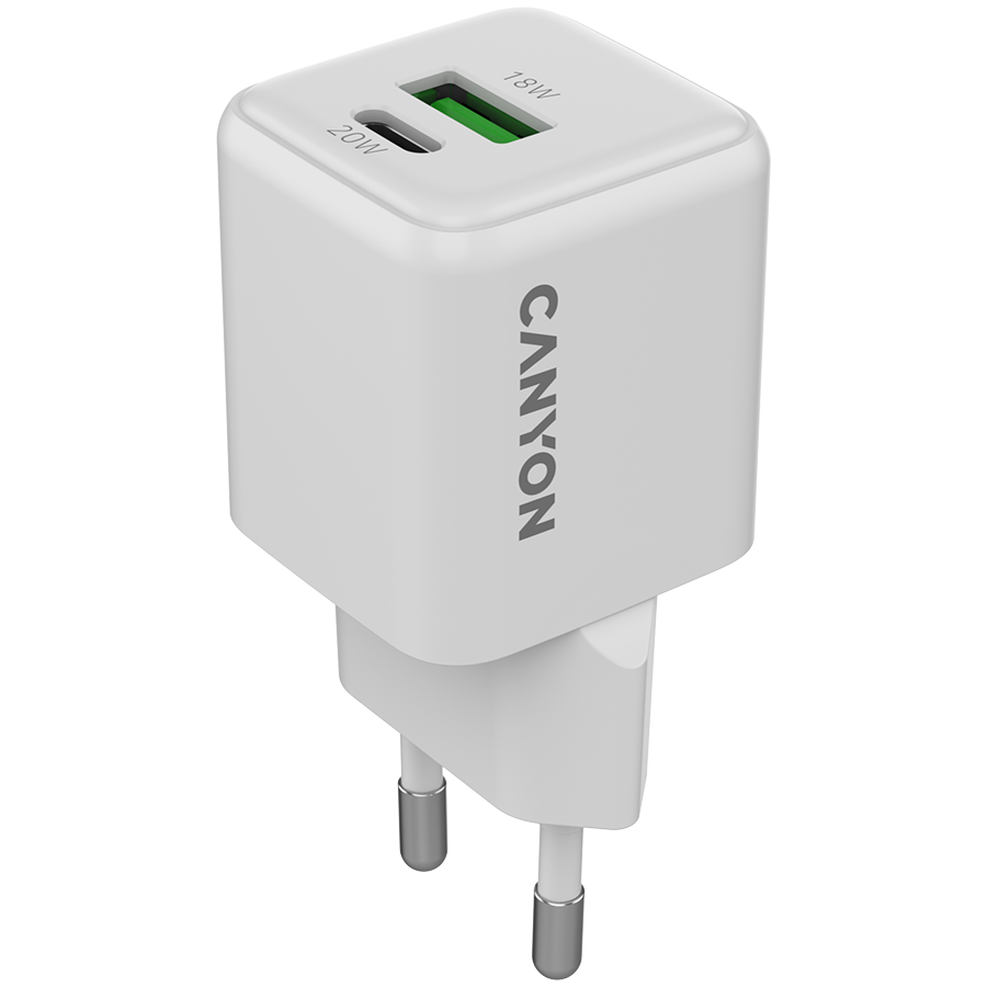 CANYON Ładowarka sieciowa CU20AC GaN 20W 1xPD 1xQC EU Biała