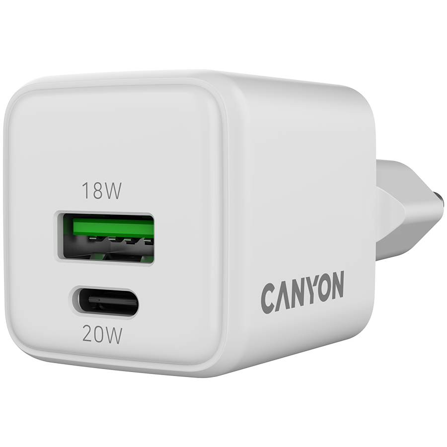 CANYON Ładowarka sieciowa CU20AC GaN 20W 1xPD 1xQC EU Biała