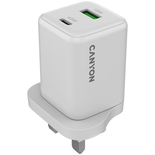 CANYON Ładowarka sieciowa CU45AC GaN 45W 1xPD 1xQC UK Biała