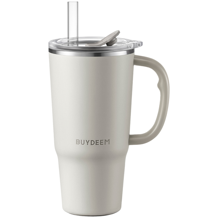 BUYDEEM Kubek termiczny ze słomką 700 ml, DS57, Oat White