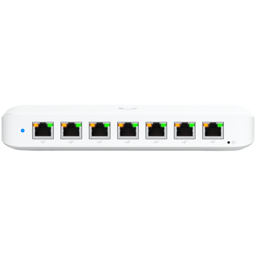 UBIQUITI UniFi Switch Ultra, 8 port, Layer 2, (7) GbE PoE+ output ports, (1) GbE PoE++ input port, 210W