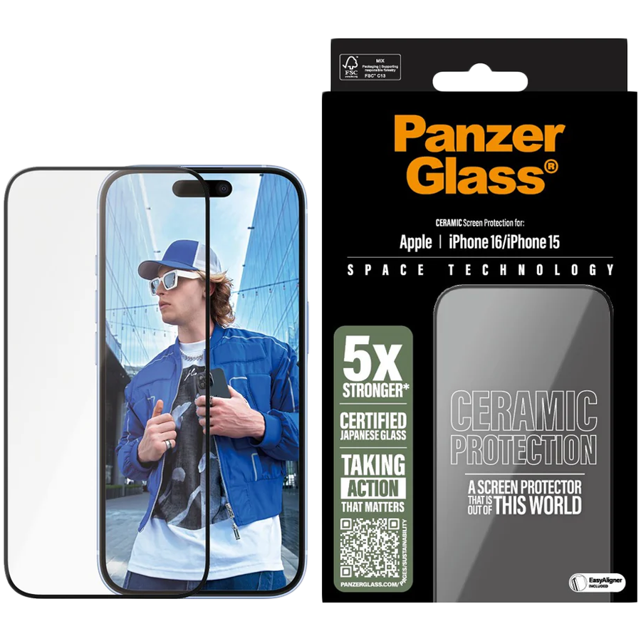 PANZERGLASS Ceramic Screen Protector iPhone 15, 16, Ultra-Wide Fit
