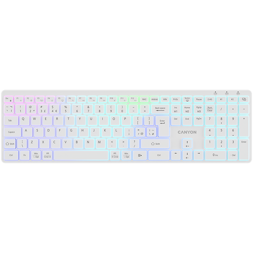 CANYON Klawiatura HKB-W11 UK/US RGB Dwa Tryby Bezprzewodowa Biała