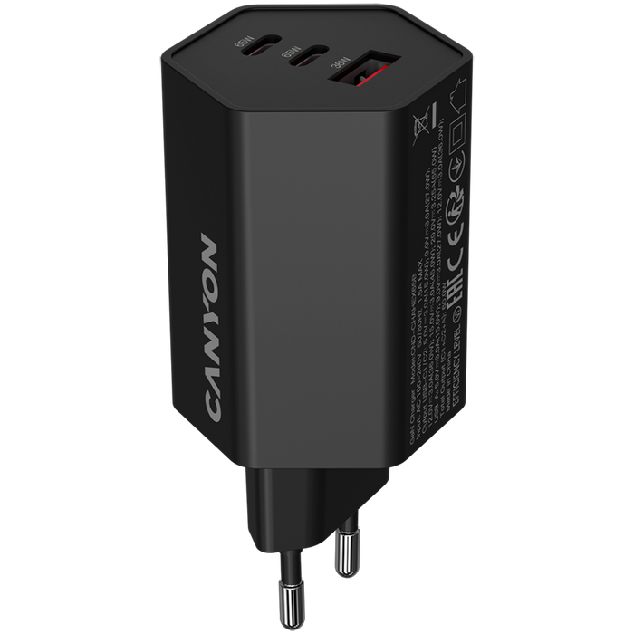 CANYON Ładowarka sieciowa HEXAGON 65 GaN 65W 2xPD 1xQC EU Czarna