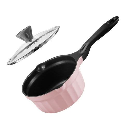 BUYDEEM Emaliowany rondel ze szklaną pokrywą 1,8L, CP141,kolor Piglet Pink