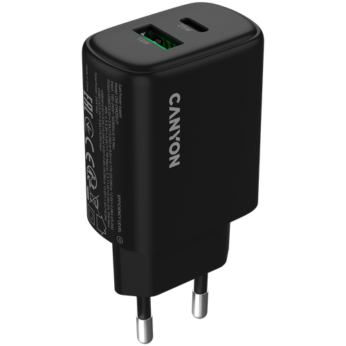 CANYON Ładowarka sieciowa OnCharge 250 25W 1xPD 1xQC EU Czarna