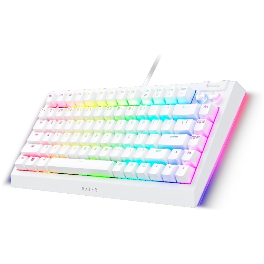 RAZER Klawiatura Gamingowa Przewodowa BlackWidow V4 75%, Biała, układ US