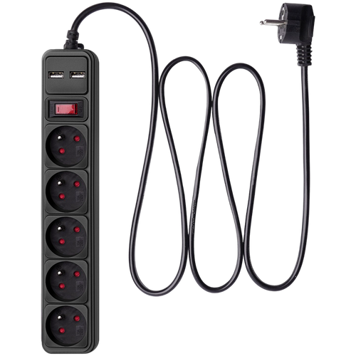 AKYGA Listwa przeciwprzepięciowa Akyga AK-SP-05U 5 gniazd CEE 7/5 (Typ E) 2x USB-A 1.8 m