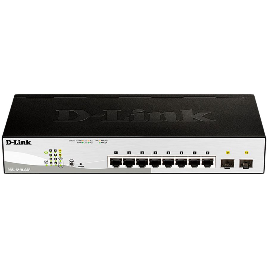 D-LINK 8-port 10/100/1000 Gigabit PoE Smart Switch including 2 Combo 1000BaseT/SFP