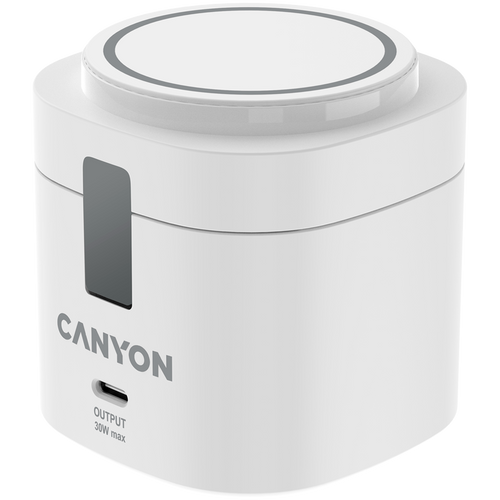 CANYON Stacja ładująca 4w1 bezprzew. 30W z kablem 1m biała