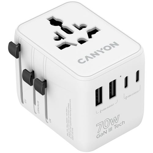 CANYON Adapter Podróżny OnTour 70W EU/UK/US/AUS Biały