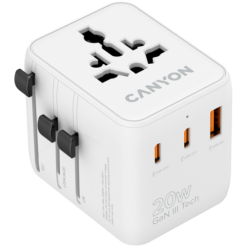CANYON Adapter Podróżny OnTour 20W EU/UK/US/AUS Biały
