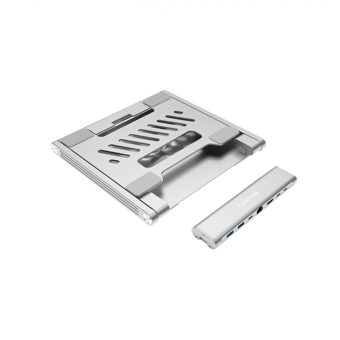 CANYON Podstawka pod laptop z hubem HDMI 2xUSB RJ45 PD srebrna