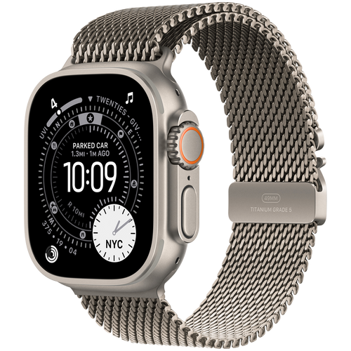 Apple Watch Ultra 3 GPS + Cellular 49mm Natural Titanium Case with Natural Titanium Milanese Loop - Small,Model A3281
