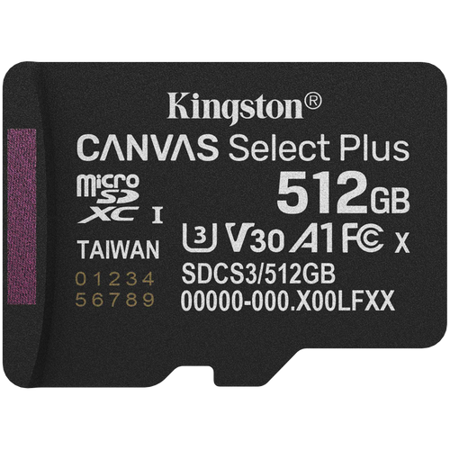 KINGSTON 512GB micSDXC Canvas Select Plus Gen3 150R A1 w/o ADP