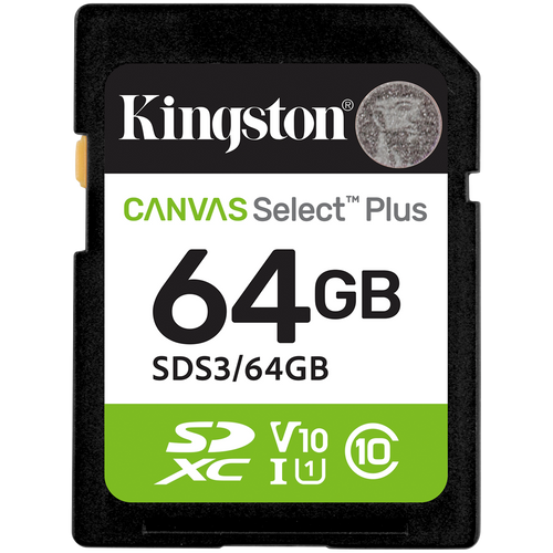 Kingston 64GB SDXC Canvas Select Plus Gen3 100MB/s C10 UHS-I U1 V10