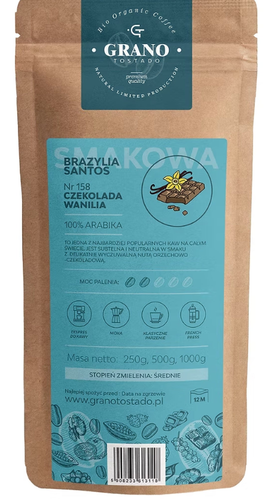 Kawa średnio mielona CZEKOLADA WANILIA 250G