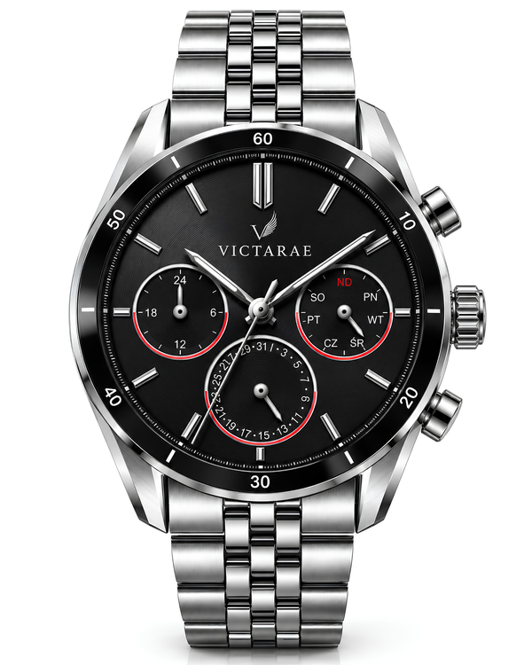 Zegarek Victarae Semper Fidelis - Men Silver (czarna tarcza)