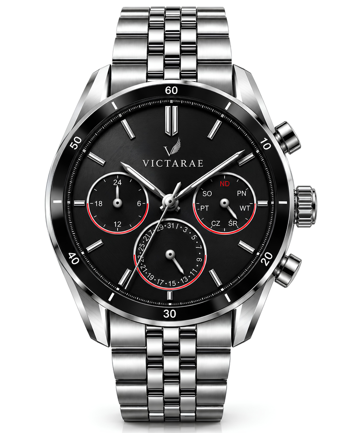 Zegarek Victarae Semper Fidelis - Men Silver (czarna tarcza)