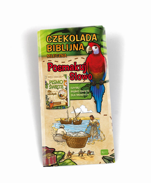 Czekolada z papugą. Czekolada mleczna z motywami biblijnymi