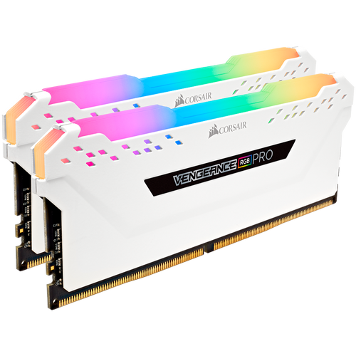 CORSAIR DDR4, 3000MHz 16GB 2x8GB Dimm, 15-17-17-35, XMP 2.0, Vengeance RGB Pro White Heatspreader, RGB LED, Black PCB, 1.35V