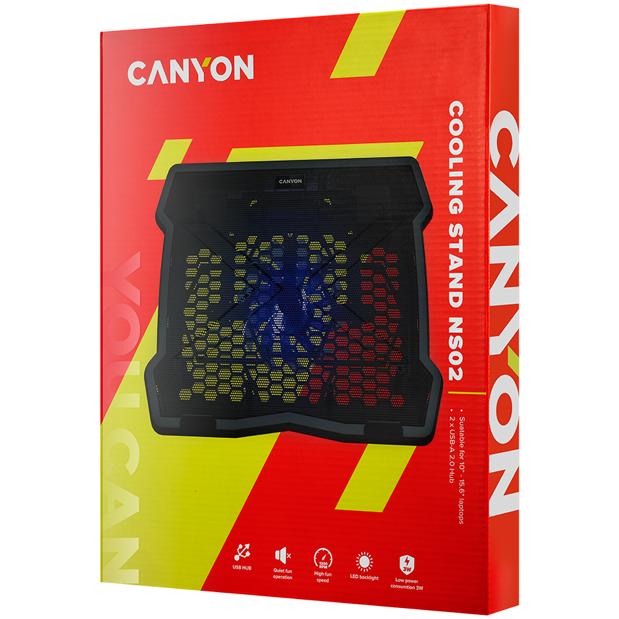 CANYON Podstawka chłodząca NS02 Wentylator 2USB LED Czarna