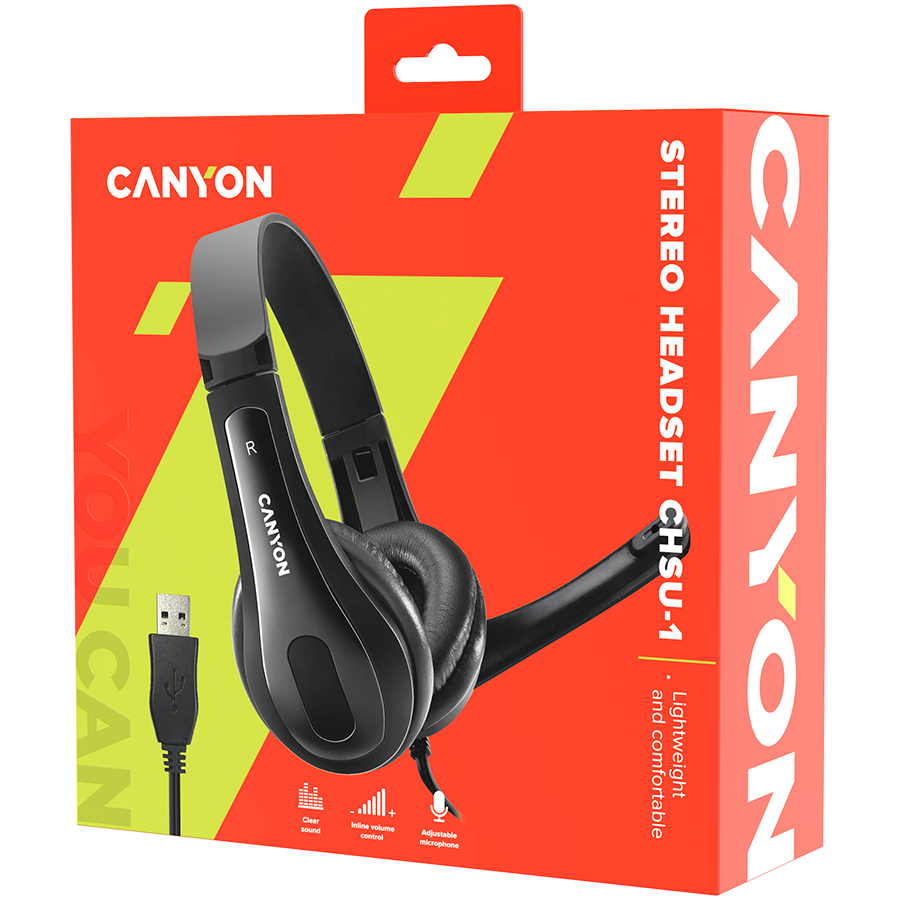 CANYON Zestaw słuchawkowy СHSC-1 PC Mik 2m Czarny