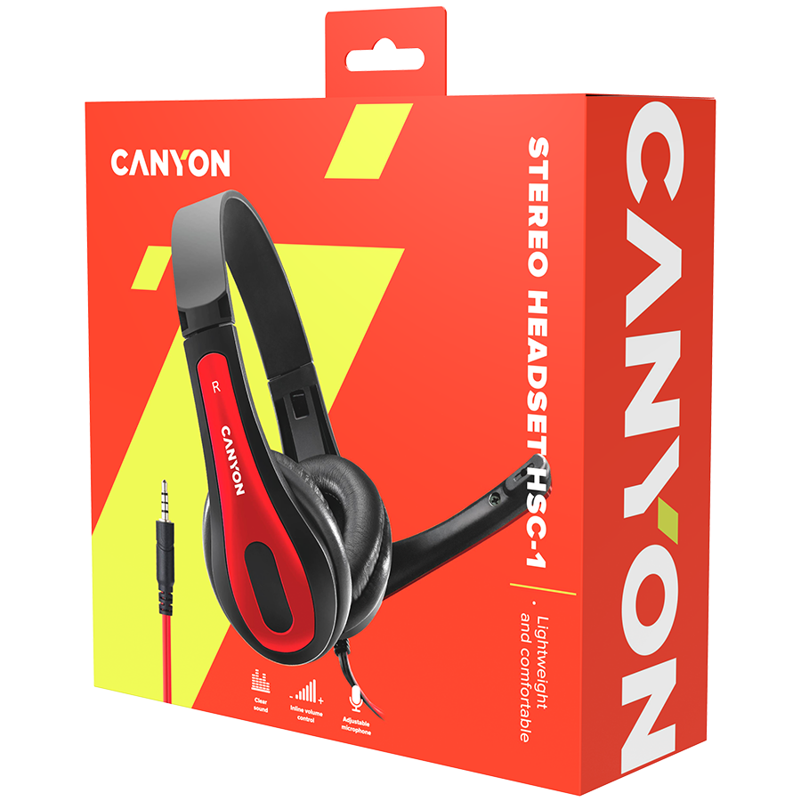 CANYON Zestaw słuchawkowy HSC-1 PC Mik 2m Czarno - Czerwony