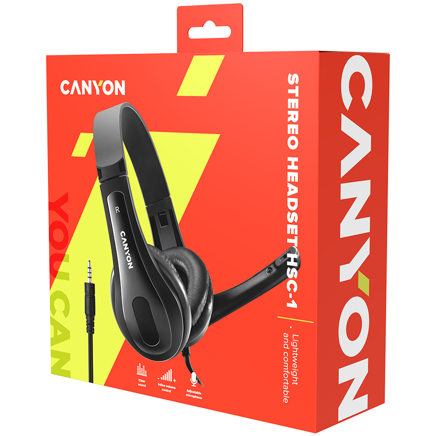 CANYON Zestaw słuchawkowy HSC-1 PC Mik 2m Czarny