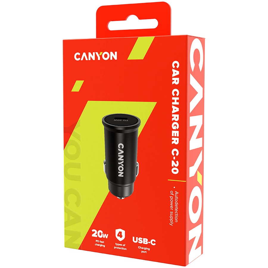 CANYON Ładowarka samochodowa C-20 PD 20W USB-C Czarna