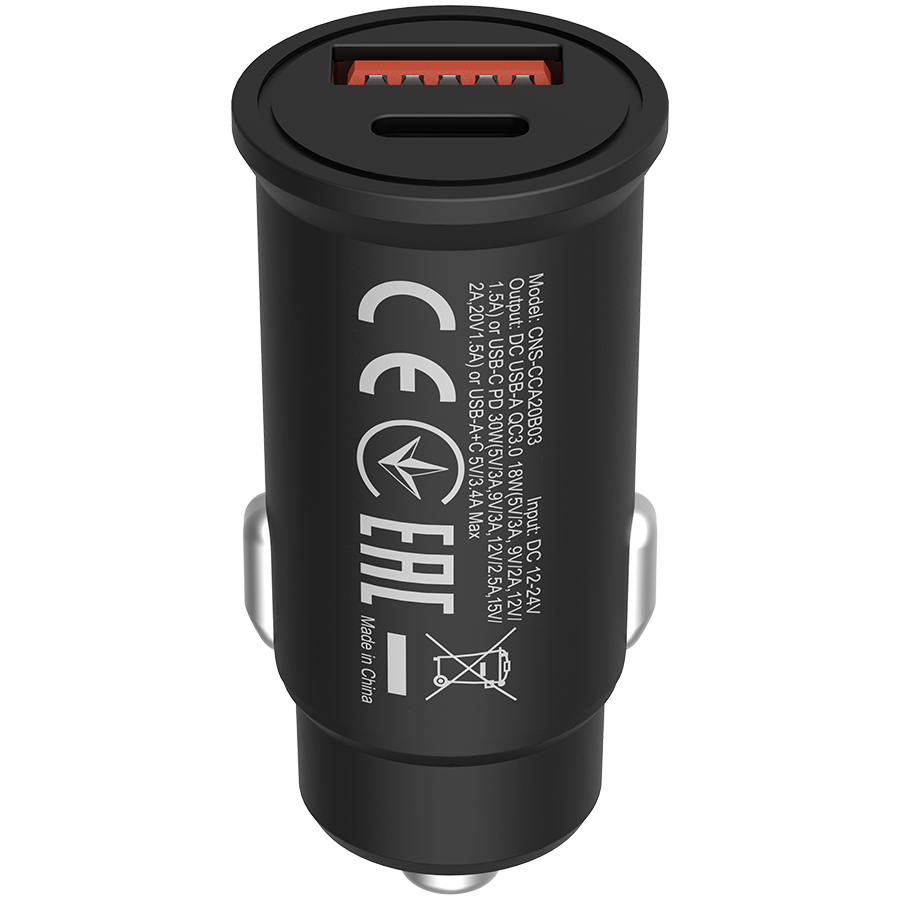 CANYON Ładowarka samoch. C-20-03 PD30W QC3.0 USB-C USB-A Czarna