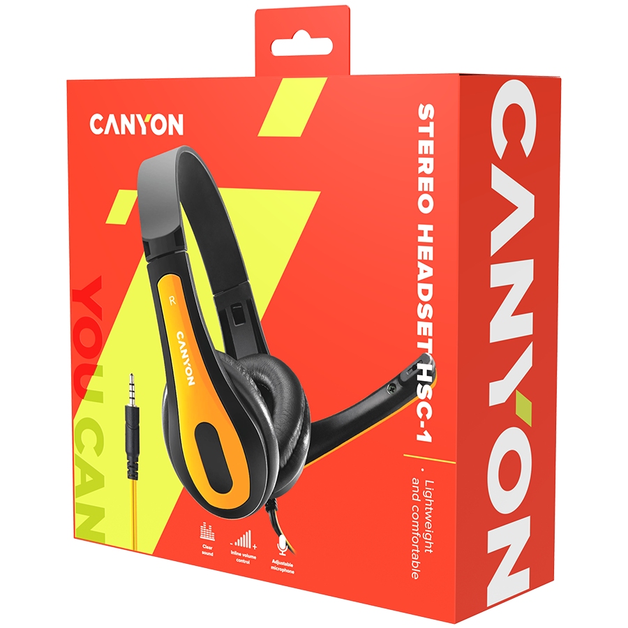 CANYON Zestaw słuchawkowy HSC-1 PC Mik 2m Czarno - Żółty