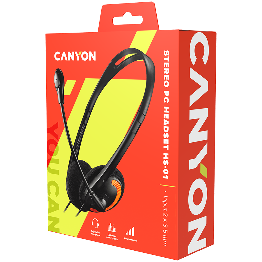 CANYON Zestaw słuchawkowy HS-01 PC Mik 1.8m Czarno - Pomarańczowy
