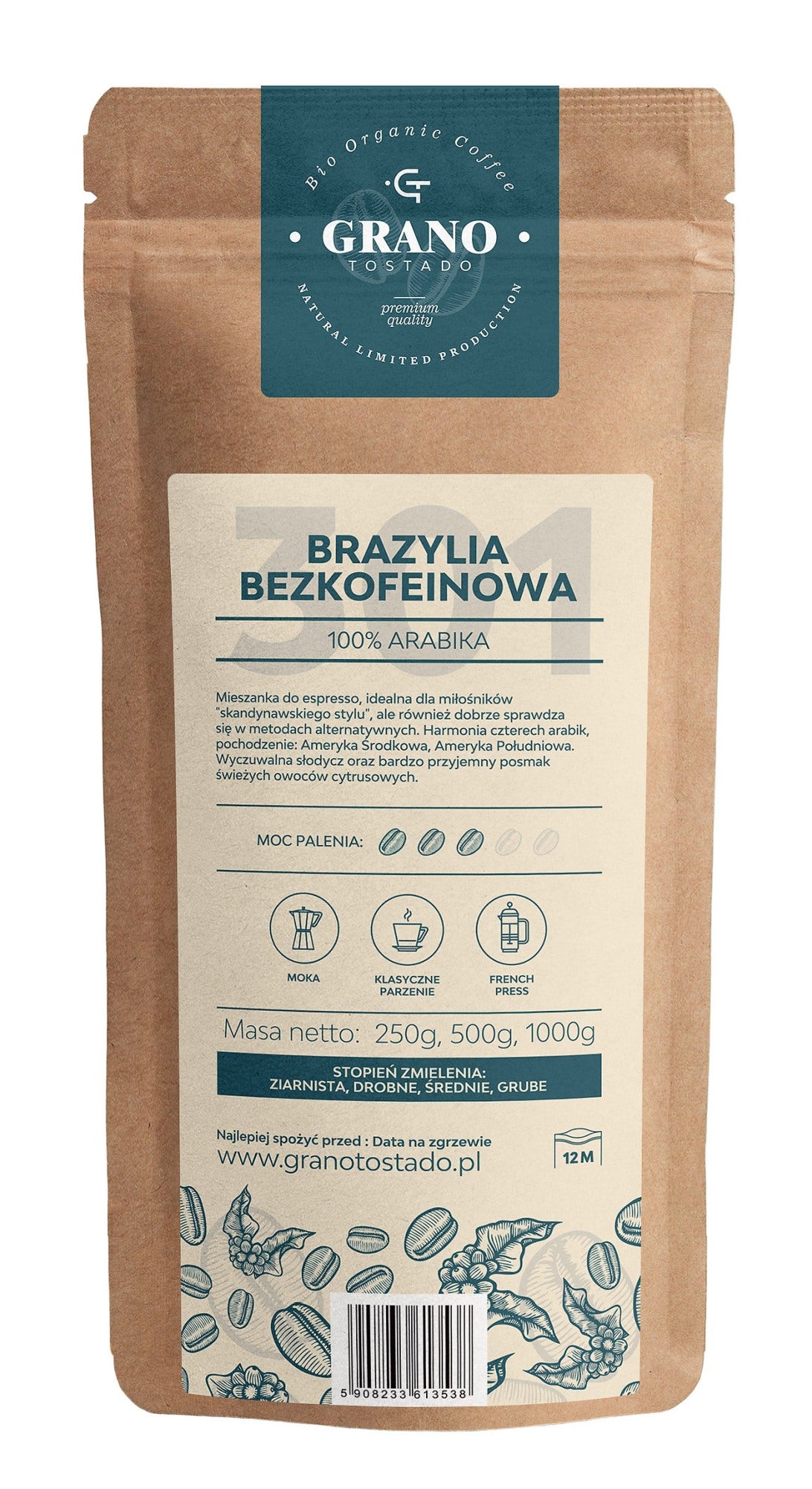 Kawa Brazylia Bezkofeinowa 250g