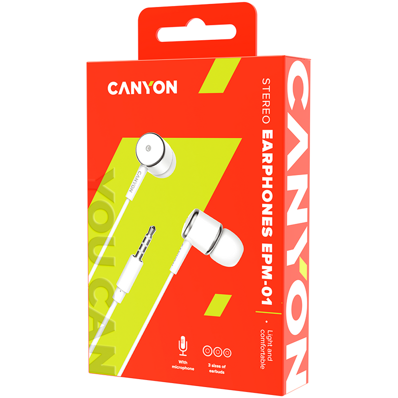 CANYON Słuchawki dokanałowe EPM-01 Mic Mini-Jack 1.2m Białe-3