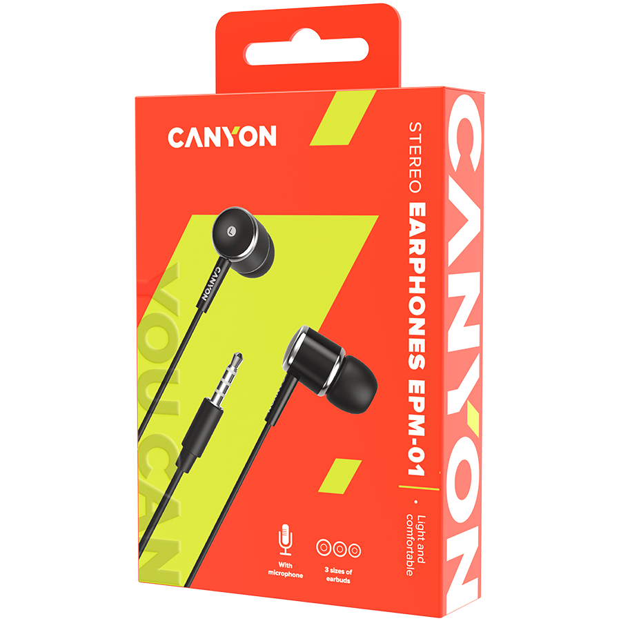 CANYON Słuchawki dokanałowe EPM-01 Mic Mini-Jack 1.2m Czarne