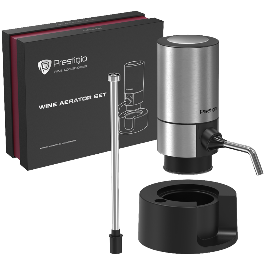 PRESTIGIO Aerator do wina, zestaw, Srebrny